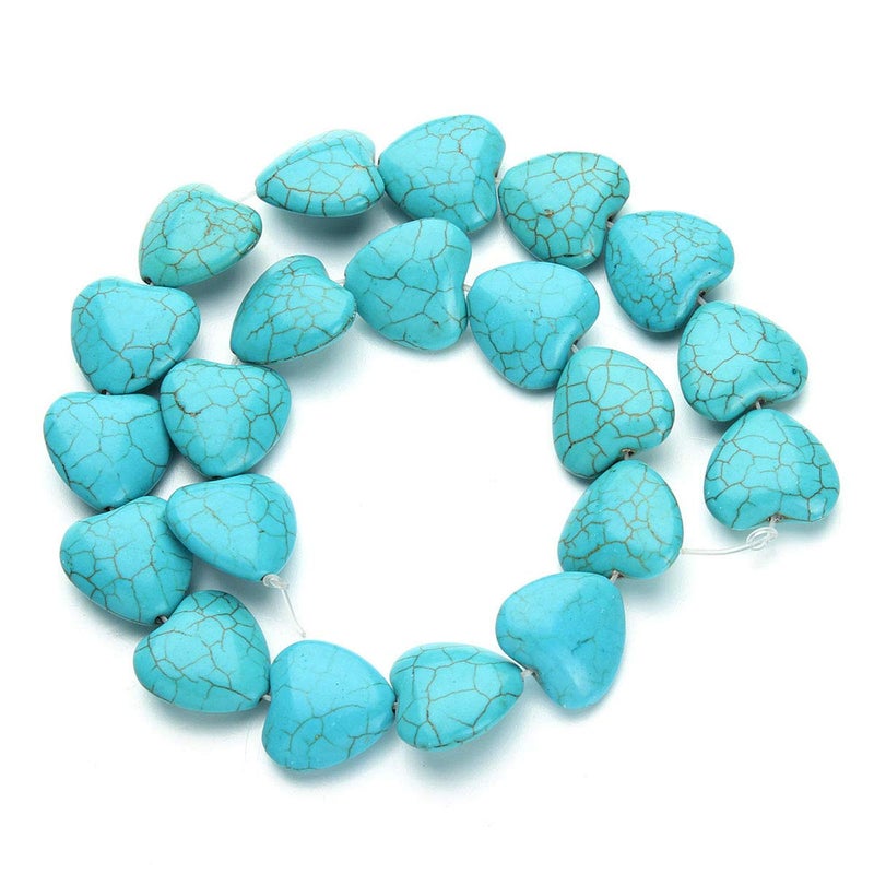 Suoirblss Flat Crack Love Heart Turquoise Stone Perforated Beads Spacer Beads and Roll Crystal String for Bracelets Jewelry Making 21pcs/Strand 1.9cmX2cm - Image 1